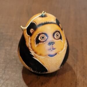 Vintage Lucuma Peru Hand Carved Bear Gourd Hanging Ornament